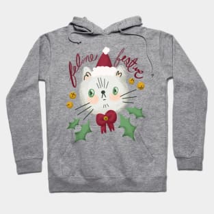 Feline Festive - Christmas cat illustration with bells and holly Hoodie